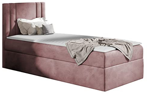 Mirjan24 Boxspringbett mit Bettkasten Harlon Mini, Bettgestell mit Polsterkopfteil, Bonell-Matratze, Topper, Polsterbett, Bett für Schlafzimmer (Kameleon 63, 90 x 200 cm, Seite: Rechts)
