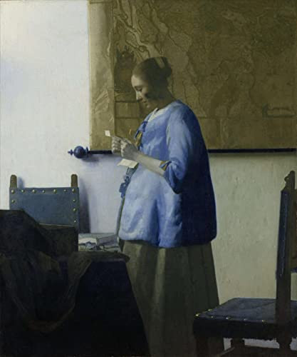 ZIMARO Leinwand Wandbild Kunstdruck Leinwand Malerei Poster Berühmt Frau in Blau liest einen Brief von Johannes Vermeer für Flurdekoration 60x90cm