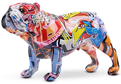 XYQXYQ Farbige Graffiti-Bulldogge-Skulptur, Graffiti-Kunst, stehende britische Bulldogge, französische Bulldogge, Statue Dekoration, Farbe Hund Mode Harztechnologie Dekoration Hund (C)