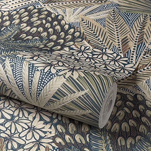 Grandeco Boutique Collection Mael Modern Jungle Navy Blue & Green Botanical Wallpaper