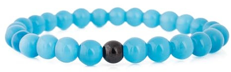 Akitsune Globae Perlen-Armband | Armschmuck Damen Herren Onyx Lavastein - Opal Blau - 20cm