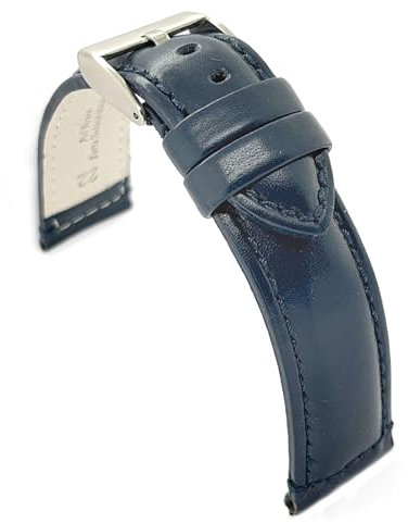 diloy Sportliches Uhrenarmband aus glattem Rindsleder mit Ton-in-Ton-Naht – Gepolstert – Größen 14mm 16mm 18mm 20mm 22mm 24mm – Elegant und widerstandsfähig 363 Navy Blau 22mm