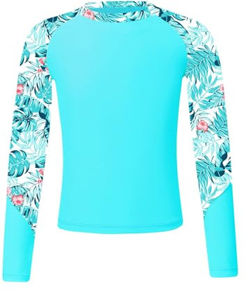 Kaerm Rash Guard Shirt Kinder Mädchen Langarm Hawaii Motiv Schwimmshirt Schnelltrocnkend Surfshirt Neopren Rundhals Schwimm Oberteil Swimwear Blaugrün A 134-140