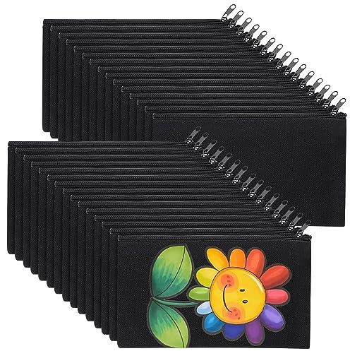 YOUNTHYE 30 Stücke Blanko Stoffbeutel, 12 x 21cm Schwarz Stoffbeutel Klein Mäppchen zum Bemalen Kosmetiktasche mit Reißverschluss Kosmetiktasche zum Bemalen für Schule, DIY