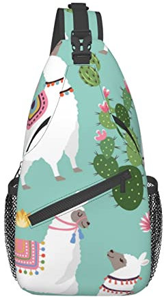 YUNKOU Tropische Lama Alpaka Sling Bag Herren Rucksack Unisex One Shoulder Bag Wandern Reise Rucksack Crossbody, Schwarz, Einheitsgröße