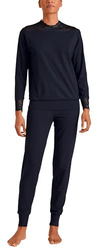 CALIDA Elegant Dreams Bündchen-Pyjama Damen, luftiger Schnitt, mit Spitzendetails, fließend und anschmiegsam