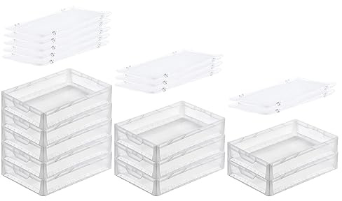 PROREGAL SuperSparSet 10x Transparenter Eurobehälter LightLine mit offenem Griff & Auflagedeckel | HxBxT 12x40x60cm | 24 Liter | Eurobox Transportbox Transportbehälter Stapelbehälter
