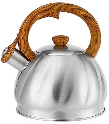 Haus Roland Tea Kettle Whistling Stainless Steel Threaded Design Gas Kettles Stovetop and Camping Kettle for Gas Hob 2.1 Quart / 2 Liter