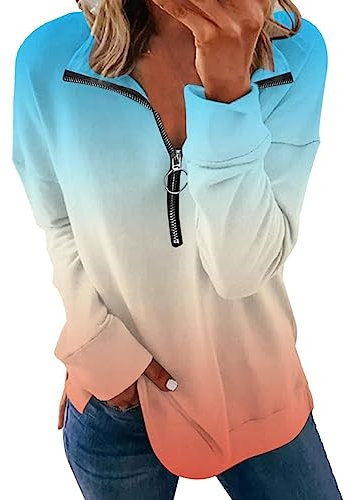 Générique Wintermode, Langarm, Reißverschluss, geteilt, Tie Dye, bedruckt, Sweatshirt, ohne Kapuze, für Damen, Sweatshirt, Plaid, Ai, 38