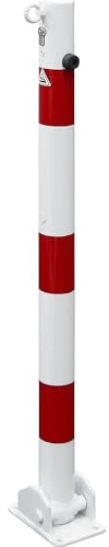 KAISER+KRAFT | Absperrpfosten | Ø 60 mm, weiß / rot, klappbar mit Profilzylinder, mit 1 Öse