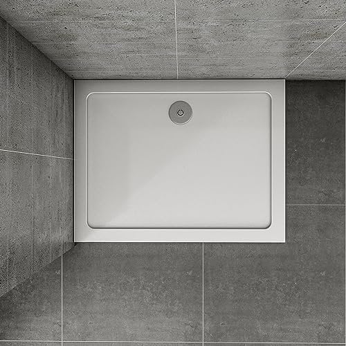 Huibathroom Rectangular 800x700mm Slimline Shower Tray Stone Resin with Drain Cover for Bathroom Shower Enclosure Wetroom