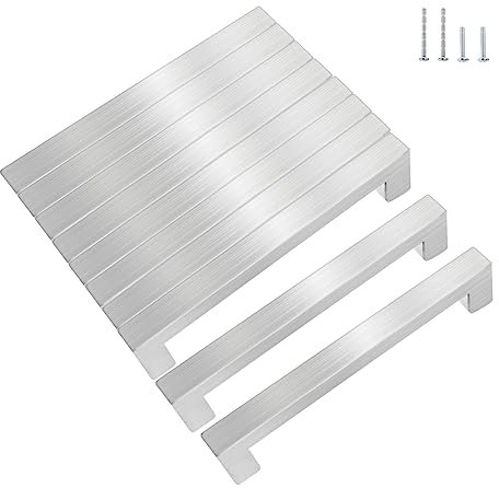 KEWUZY Tiradores para muebles, 10 unidades, color negro, distancia entre orificios de 160 mm, tiradores de cocina, de acero inoxidable con cuarenta tornillos, tiradores de puertas de armario,