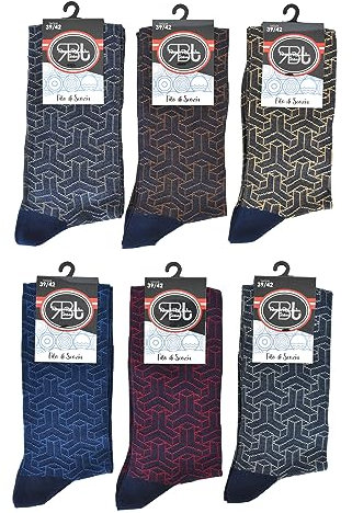 6 Paia Calze da Uomo Estive Colorate con in Filo di Scozia - Elasticizzate - Made in Italy - Resistenti - Lunghe e Corte Eleganti (39/42, Flux Alto)