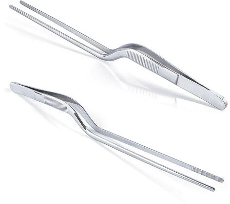 3 Größen Küche Edelstahl Pinzette Grill Lebensmittel Pinzette Clip Chief Zange Gebogene Zahnpinzette BBQ Kochutensilien, 20 cm