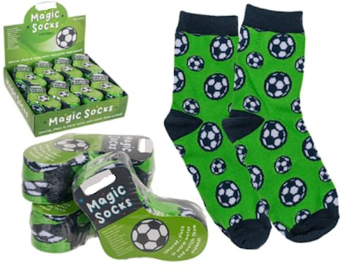 KAMACA Magische Socken mit Fußballmotiv Zaubersocken mit Überraschungseffekt für Kinder & Fußballfans Größe 22–34 Mitgebsel Geburtstag Adventskalender Weihnachten (4er Set Kindersocken Fussball)