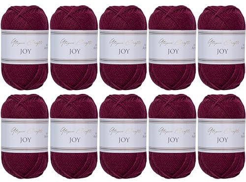 Utopia Crafts JOY Uni Strick- und Häkelgarn, Weich, Pflegeleicht, 100% Polyacryl, 10x 50 g Knäuel, 150m (Dunkel Lila)