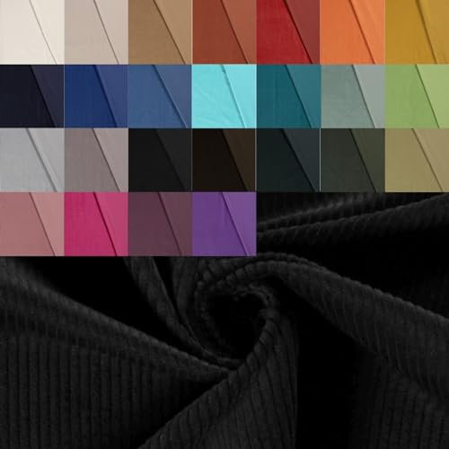 Breitcord Meterware - robuster Cordstoff - weicher Baumwollcord - dicker Rippenstoff - breit gerippt - fester Cord Baumwolle *ab 50 cm, Farbe: 069 schwarz