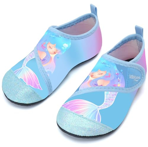 Swim Water Shoes Girls Kids Toddlers Baby Beach Shoes Aqua Pool Swimming Socks River Sea Sand Footwear(Mermaids Blue 32/33)