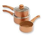 Coopers of Stortford - Set of 3 Copper Granite-Effect Saucepans - Scratch-Resistant Non-Stick - Pans - Induction Safe Pan Set - Dishwasher & Oven Safe