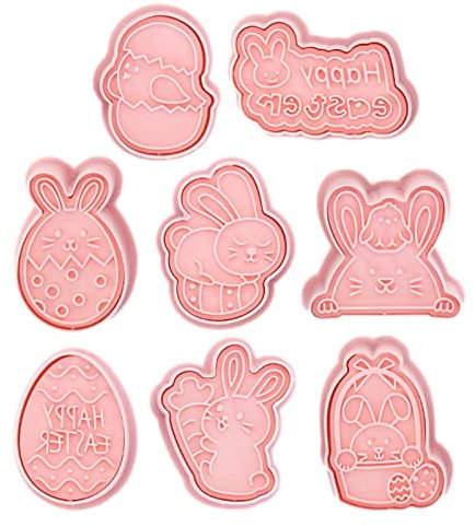 8 Pieces Easter Cookie Cutters Set, Plasti-c Bunny Carrot Egg Chick Cookie Cutters Embossing Mini Easter Cookie Stamps Biscuit Molds for Fondant Cookie Baking Party Supplies/428