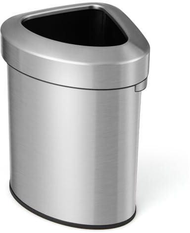 COSTWAY 60L Corner Kitchen Bin, Stainless Steel Recycling Rubbish Bin with Handle and Anti-slip Bottom, Large Open-Top Garbage Trash Can for Narrow Space, Office, Living Room