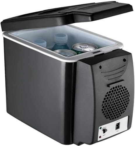 MOOWI Piccolo Frigorifero Mini Frigorifero 6L Riscaldatore 2 in 1 Multifunzionale 12V Frigo da Viaggio Congelatore Elettrico Portatile Frigorifero di Raffreddamento (Color : Black)