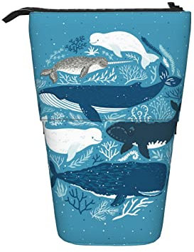 Federmäppchen, Naturleben, Meer, Koralle, Wal, Hai, Delfin, Blau, Kosmetiktasche, leicht, Mädchen, Make-up-Tasche, großes Fassungsvermögen, Stifteetui, merhfarbig, Einheitsgröße,