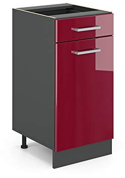 Vicco Küchenunterschrank R-Line, Bordeaux Hochglanz/Anthrazit, 40 cm, AP Eiche