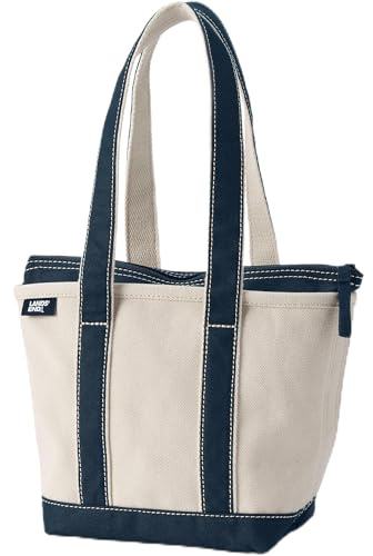 Lands' End - Natural Zip Top Canvas Tote Bag - 100% Cotton Canvas Bag - With Water Repellent Base and Trim - Internal and External Pockets & 500lb Capacity - Gym, Uni and Travel Essentials