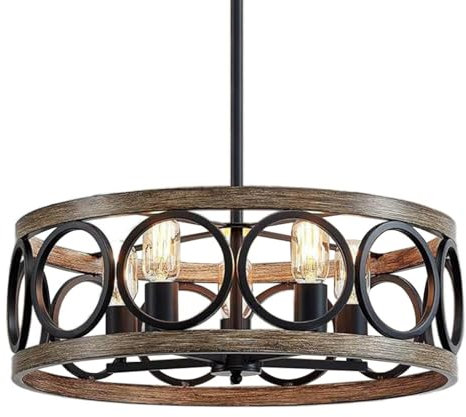 YUPIN Vintage Eisen Pendelleuchte Industrielle Pendelleuchte Vintage 5 Licht Pendelleuchte In Schwarzem Rahmen Verstellbare Höhe Für Billardtisch Esszimmer Wohnzimmer Küche (Glühbirne Nicht Enthalten)