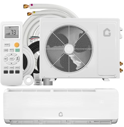 GarveeHome Mini aire acondicionado dividido 9000BTU, 19 SEER, compatible con Wi-Fi, compatible con Alexa, 230 V, refrigera/calienta hasta 450 metros cuadrados, kit de instalación incluido