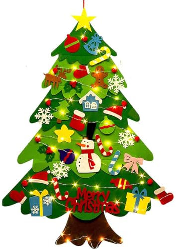 Árbol de Navidad DIY, juego de árbol de Navidad de fieltro para niños con 32 adornos extraíbles, decoración de pared de Navidad para puerta de casa, pared