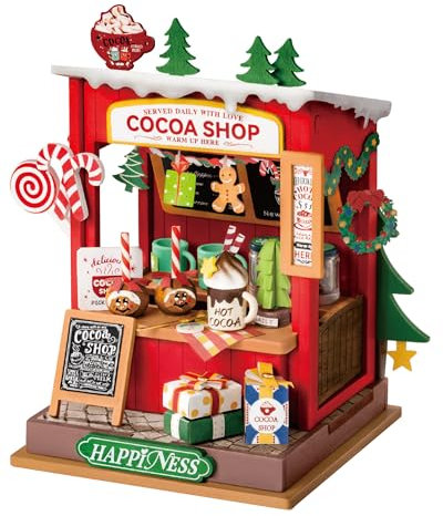 Rolife DIY Maison Miniature Maison de Poupée Kit de Maquette en Bois Maison de Poupée avec Sapin de Noël et Meubles Cadeau d'anniversaire pour Enfants et Adultes (Boutique de Cacao)