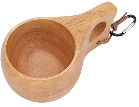 flexman Finnischer Holzbecher, Handgefertigter Tragbarer Kaffeebecher, Trinkbecher, Campingbecher mit Umhängeband und Karabiner für Camping, Wandern, Überleben und Den Täglichen