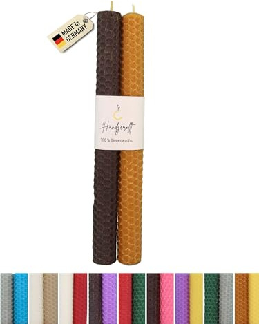 Wachsmann Bienenwachskerzen handgerollt, 100% Bienenwachs, 2er Set in vielen Farben, Made in Germany