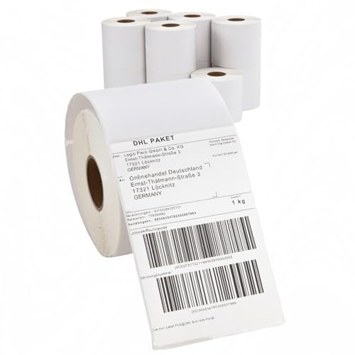 LOGIC PACK Etiketten 4x6 Versandaufkleber Thermo Etiketten für Zebra Drucker Versandetiketten zum Bedrucken 100 mm x 150 mm (6000 Stück Etikketen - 12 Rollen)