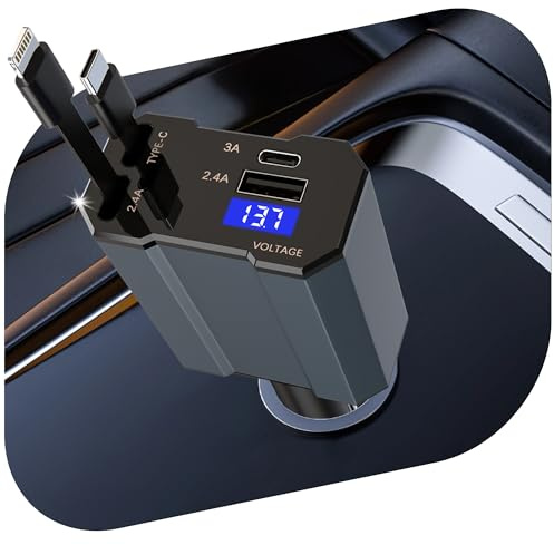 SKOTSLYE 66W 4-in-1 Retractable Car Charger with USB-C Cables