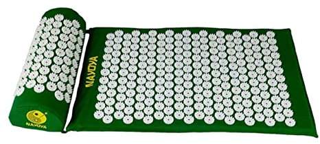 SHUAICJ Massagekissen 73x42cm Akupunktur Langer Massagekissenhals-Hals zurück Füße Massagegerät Linderung Stress Schmerz Yoga Acupressur Matte und Kissen Set Massagekissen(Green)