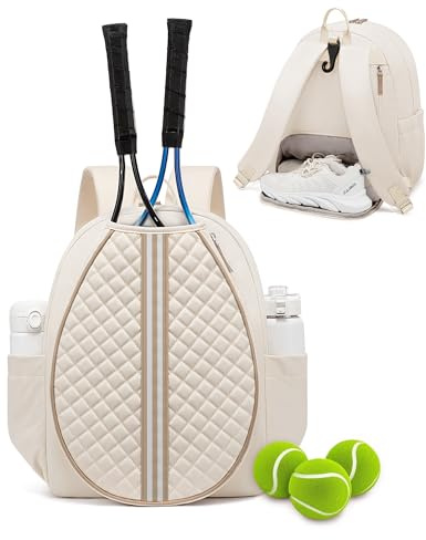 Sucipi Professional Tennis Bag with Shoes Compartment, Stylish Quilted Tennis Backpack, Water Resistant Tennis Racket Bag for Women Men, Suitable for Tennis, Pickleball and Badminton
