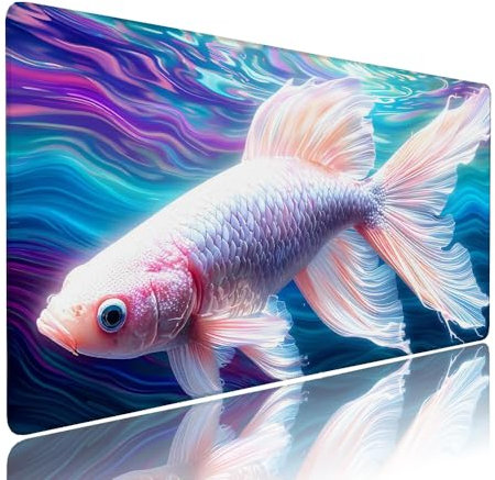 Tapis de Souris XXL Bleu sous Main Bureau Gaming Accessoire Clavier Mouse Pad Poisson Etendu Large Tapis Gaming 1000x500x3mm Protection Bureau Base en Caoutchouc, Bords Surpiqué Antidérapant d-871