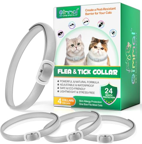 4 collari antiparassitari per gatti - Repellente per pulci e zecche - Impermeabile - Collare antiparassitario per gatti - Protezione totale di 24 mesi - Sicuro e atossico -Collari antipulci regolabili