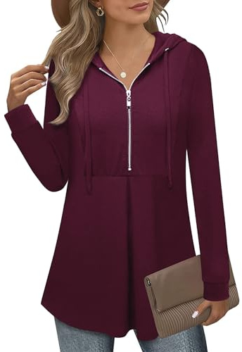 Siddhe Pullover Damen Hoodie 1/4 Zip Farbblock Sweatshirt Kapuzenpullover Tunika mit Reißverschluss Lose Langarm Oberteile