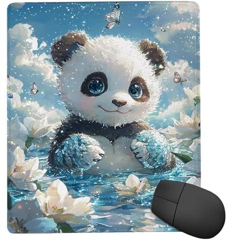 Mauspad 50 x 25 cm Gaming Mousepad mit Vernähte Kanten - rutschfest - Mauspad für PC mit Glatter Oberfläche, Klein Mousepad Blumen Panda, Klein Maus Pad für alle Maustypen, Zubehör Büro ed-455