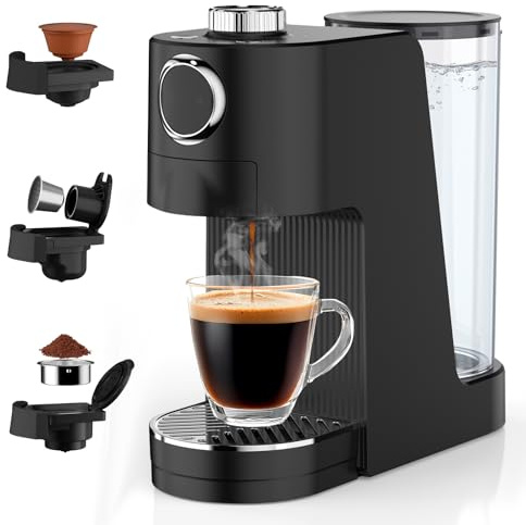 Bostar 3 en 1 Cafetera Capsulas 20 Bares, 7 Niveles Ajustables Cantidad de Agua&Temperatura Cafetera Espresso, 1400ML Depósito Extraíble para Espressos y Cappuccinos, Apagado Automático (Negro)