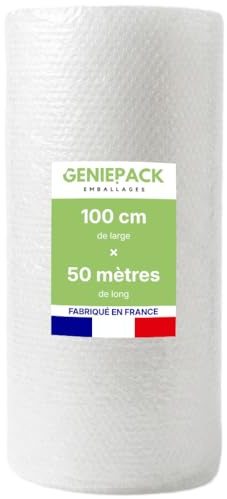 ROULEAU PAPIER BULLE/FILM À BULLES Professionnel 100 cm x 50 m – Fabriqué en FRANCE – 60 Microns – Bulles 10mm– Protection Emballage Colis Déménagement – Antichoc Haute Qualité