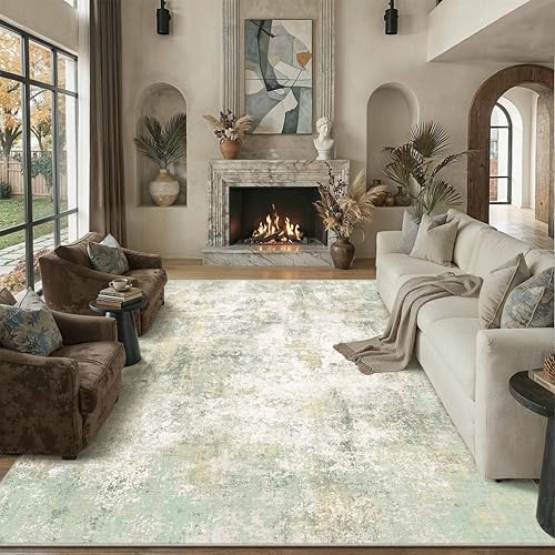 PureCozy Teppich Wohnzimmer 240x300cm Grün Abstrakt Waschbarer Teppiche | Weicher Kurzflor, Rutschfest, Leicht, Schlafzimmer, Esszimmer, Büro, Wohnbereich, Kinderzimmer