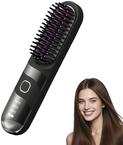 Cefryna 2026 Aufgerüstete Go Brush Negative, Tragbare Bürste Glätten, Kabellose Glättbürste, Wiederaufladbar Hair Straightener für Damen Reisen (Schwarz)