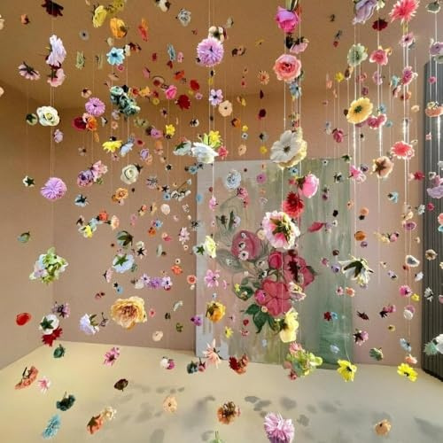 Wildflower Garland Pre Strung Artificial Hanging Flower Vine Backdrop Decor from Ceiling Floating Silk Floral Garland for Garden Wedding Bridal Shower