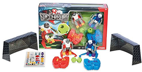 TOMY Soccerborg Roboter Spielzeug für Kinder – Ferngesteuerte Spielzeugroboter ab 6 Jahren – Zwei Fußball Roboter mit Toren, Bällen und Stickern zur Personalisierung