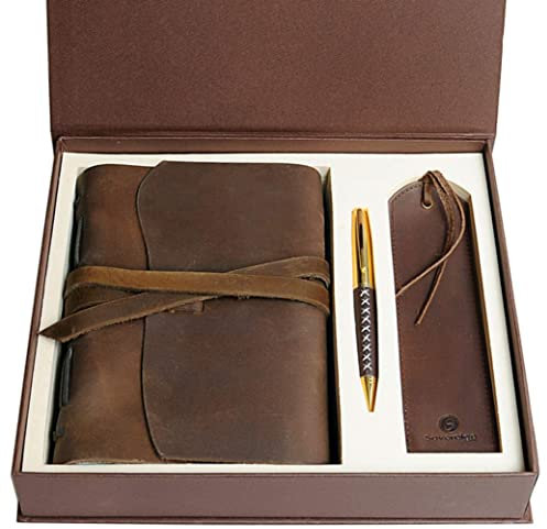 Leder Tagebuch Notizbuch Journal Geschenk Set mit Antik Leder Lesezeichen + Stift, handgefertigt Schreiben 18x13cm ungefüttert ledergebundenes Tägliche Notizblock für Männer & Frauen Reisetagebuch